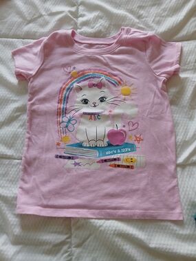 Pink Toddler Cat Graphic Tee with Rainbow